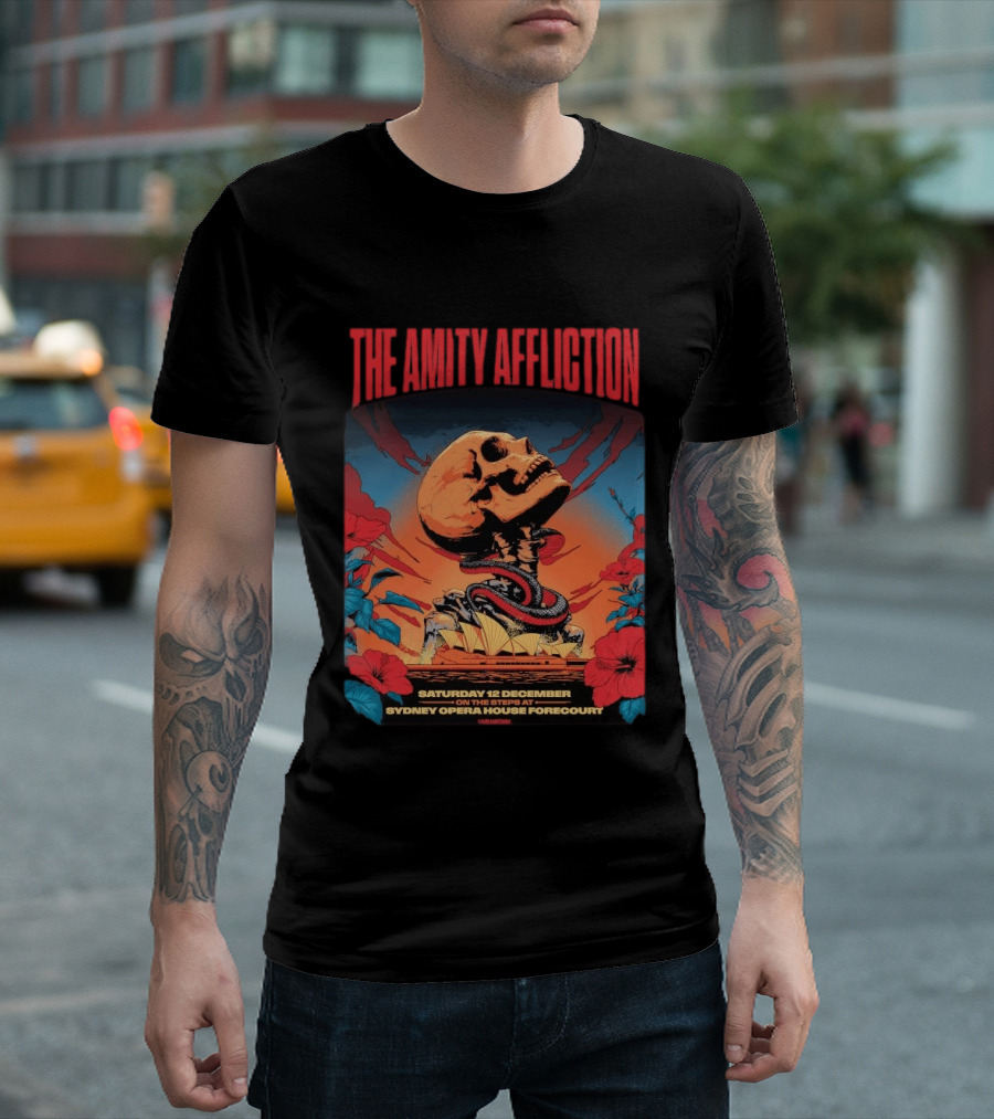 The Amity Affliction Sydney Opera House Forecourt Tour 12 December 2026 Skull Snake Flowers T-Shirt