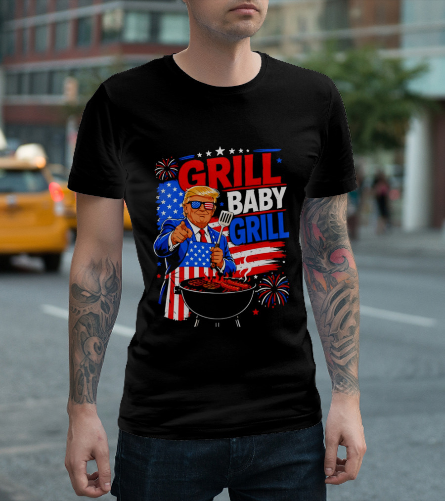 Trump Grill Baby Grill 4th Of July Fireworks 2026 T-Shirt