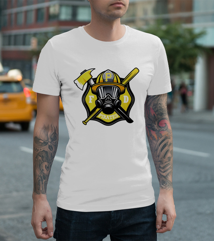 Pittsburgh Pirates Firefighter Helmet Ax FD Spirit T-Shirt