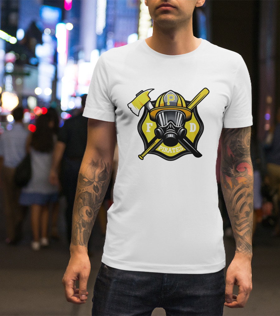 Pittsburgh Pirates Firefighter Helmet Ax FD Spirit T-Shirt