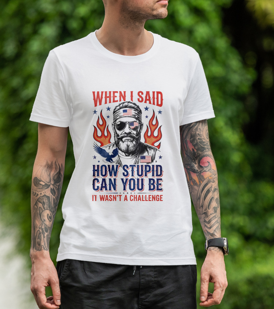 When I Said How Stupid Can You Be It Wasn't A Challenge Patriotic Eagle And Flaming T-Shirt