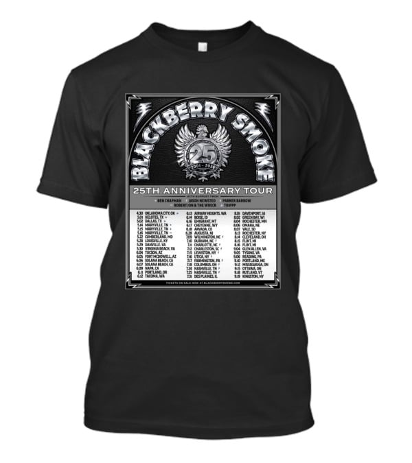 Blackberry Smoke 25th Anniversary Tour 2024 With Ben Chapman And Jason Newsted Featuring Parker Barrow And Robert Jon & The Wreck T-Shirt