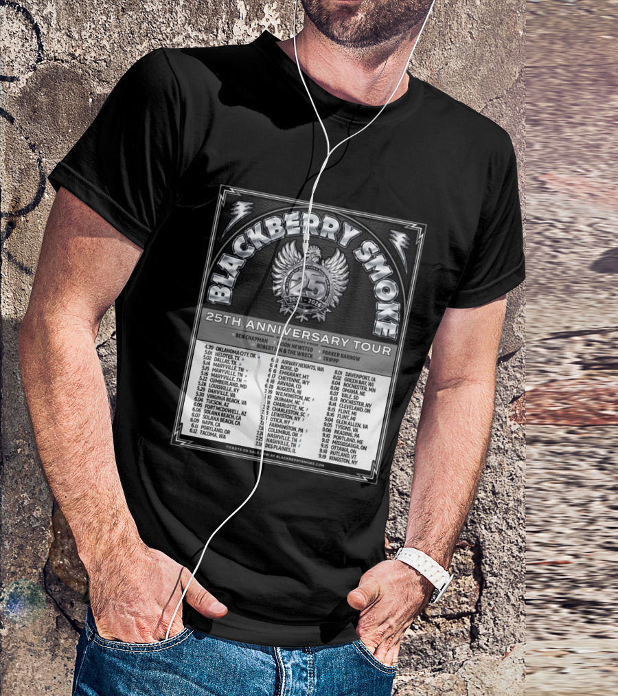 Blackberry Smoke 25th Anniversary Tour 2024 With Ben Chapman And Jason Newsted Featuring Parker Barrow And Robert Jon & The Wreck T-Shirt