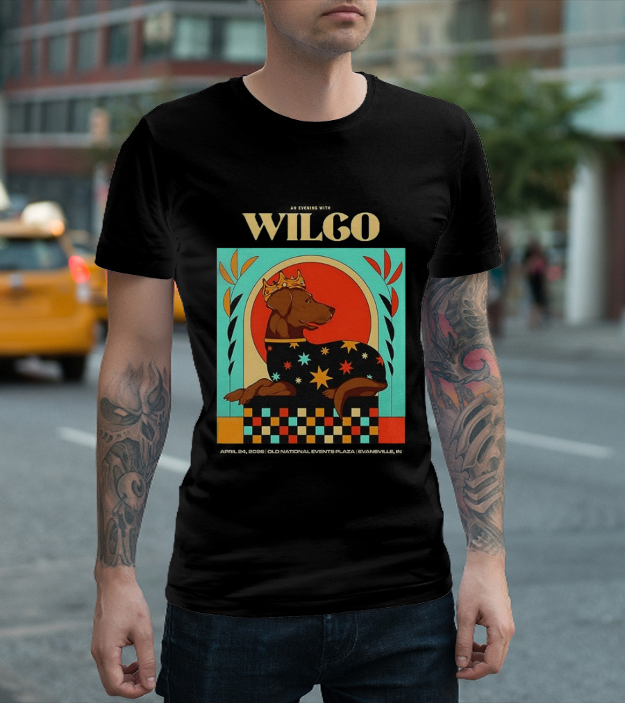 Wilco Dog With Crown And Stars April 2026 National Events Plaza Evansville T-Shirt