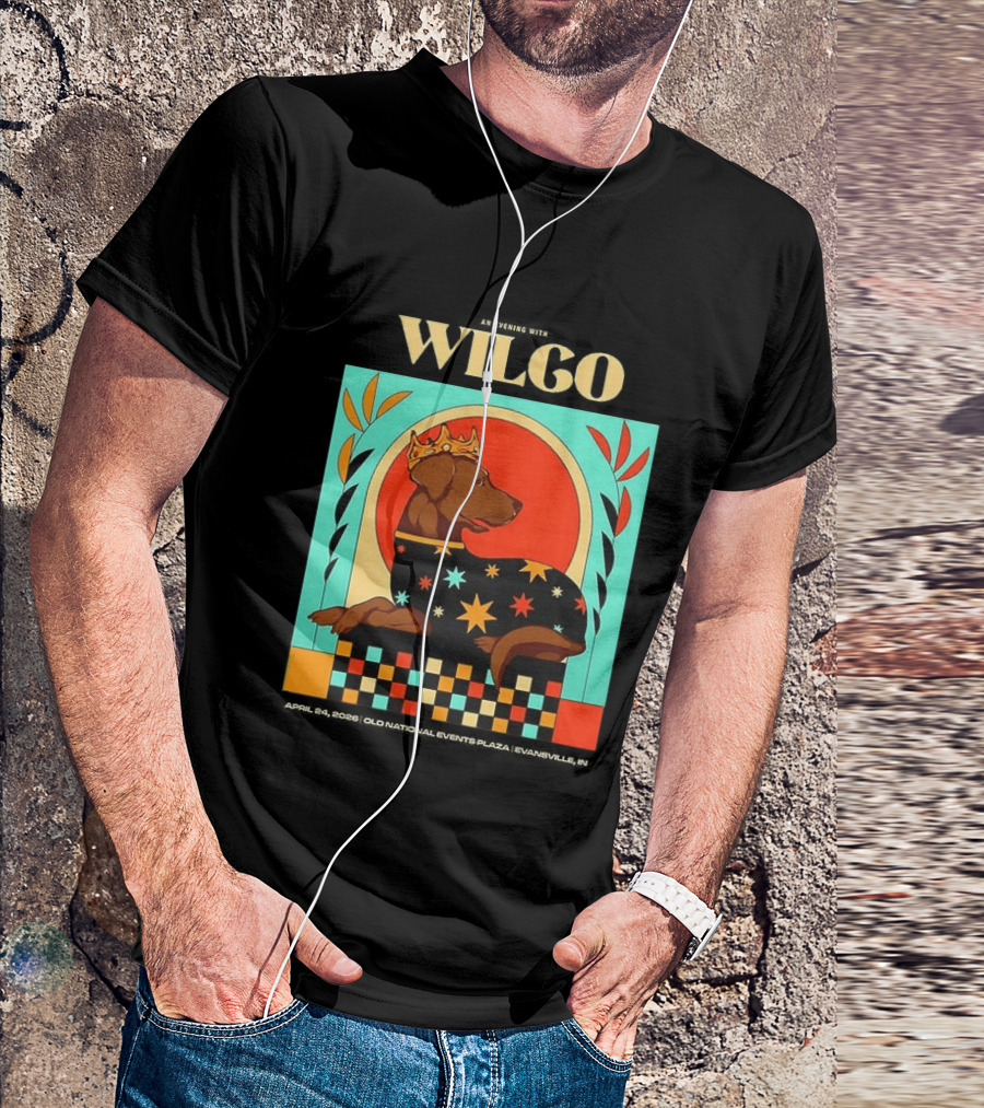 Wilco Dog With Crown And Stars April 2026 National Events Plaza Evansville T-Shirt