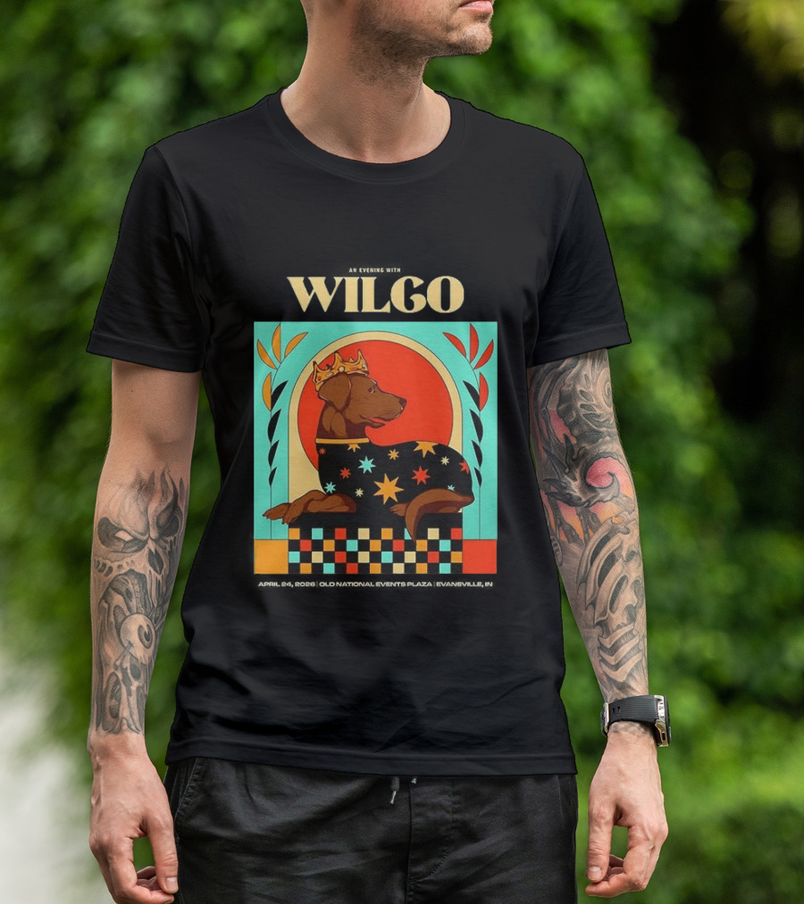 Wilco Dog With Crown And Stars April 2026 National Events Plaza Evansville T-Shirt