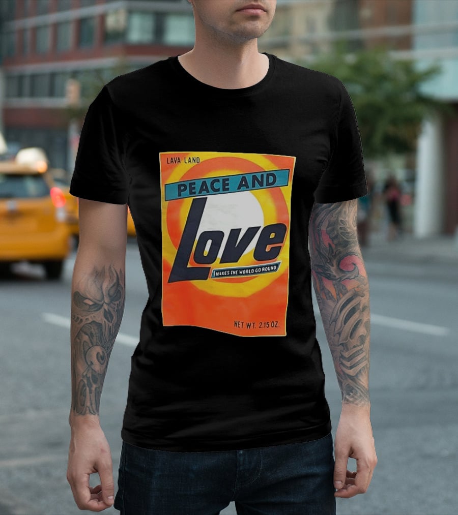 Peace And Love Makes The World Go Round Lava Land Retro Style 2.15 Oz T-Shirt