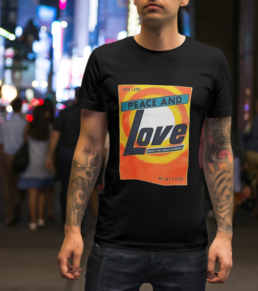 Peace And Love Makes The World Go Round Lava Land Retro Style 2.15 Oz T-Shirt