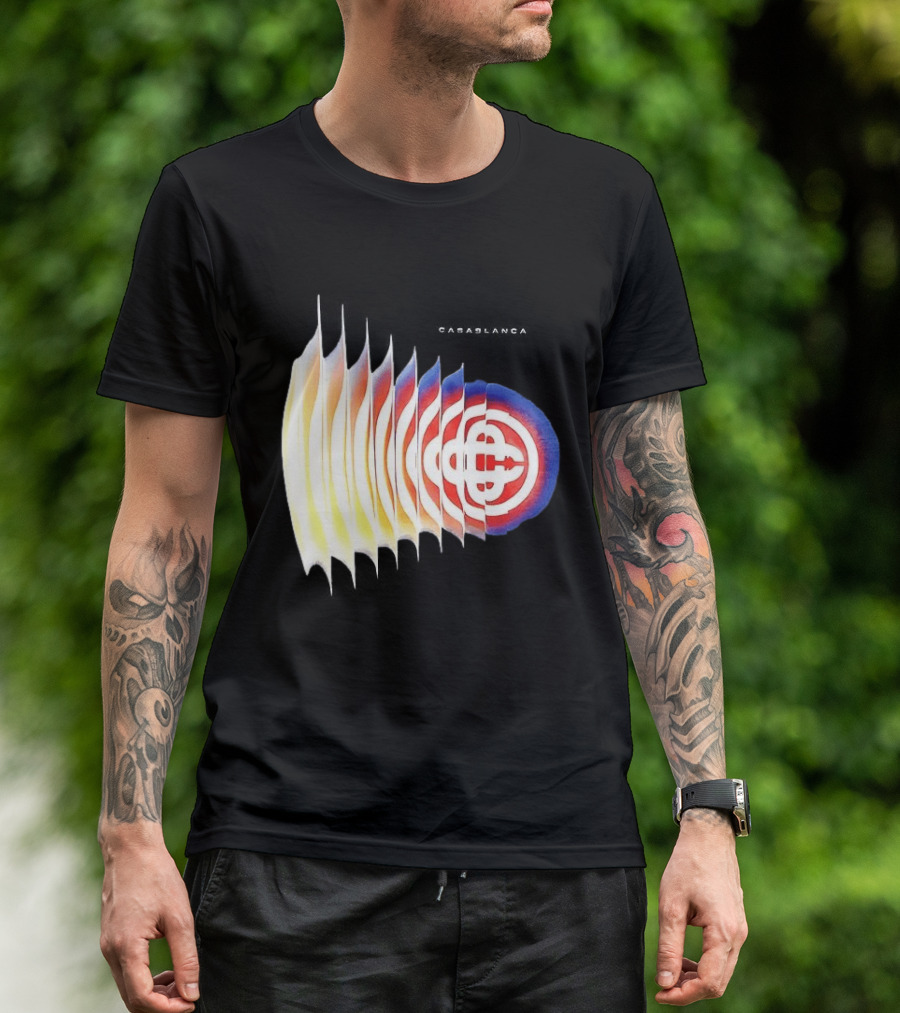 Casablanca Shockwave Optical Illusion Pattern With Red Blue Yellow Layers T-Shirt