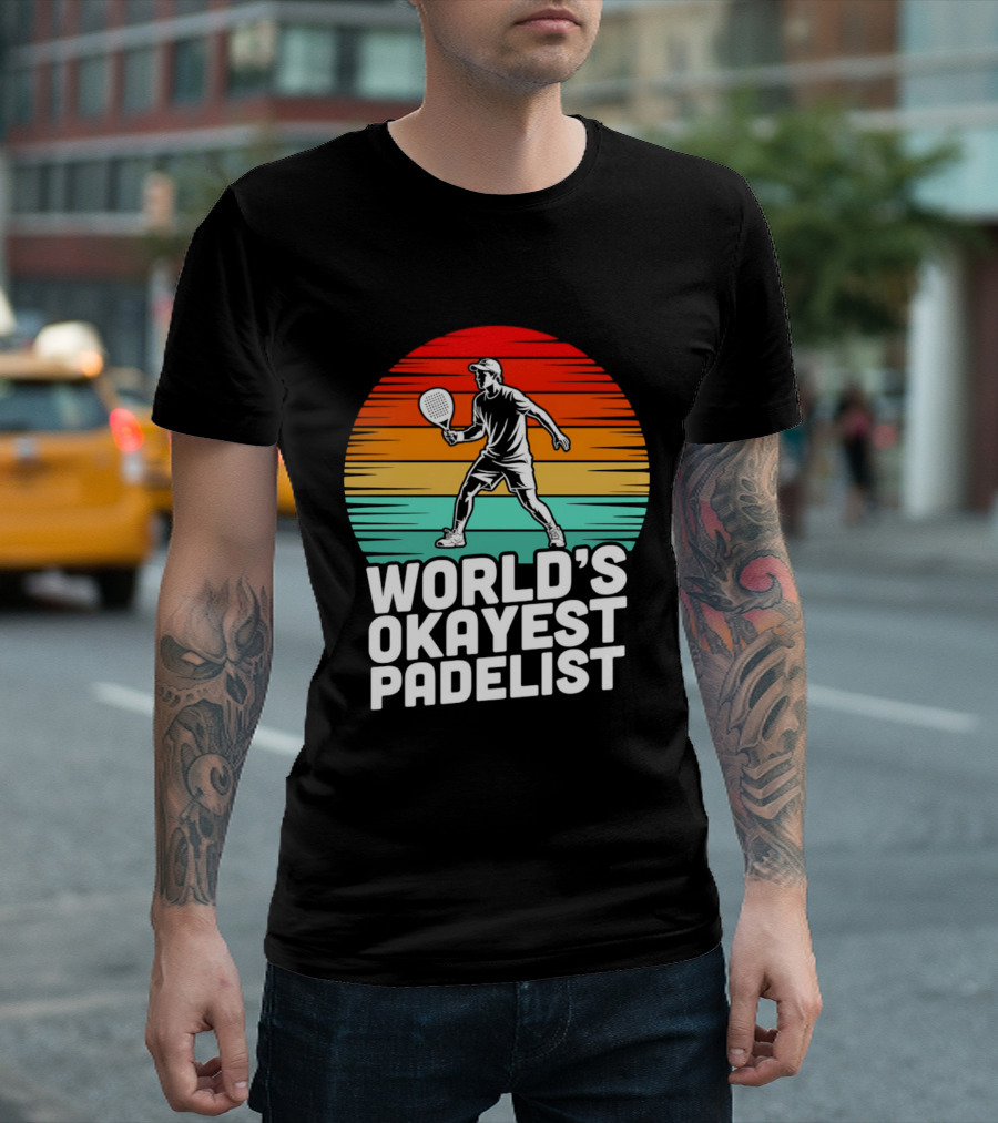 World's Okayest Padelist Retro Sunset Paddle Player T-Shirt