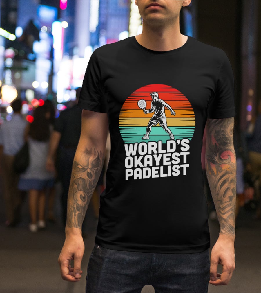 World's Okayest Padelist Retro Sunset Paddle Player T-Shirt