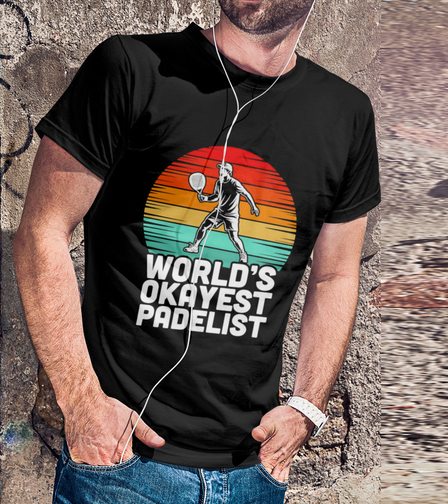 World's Okayest Padelist Retro Sunset Paddle Player T-Shirt