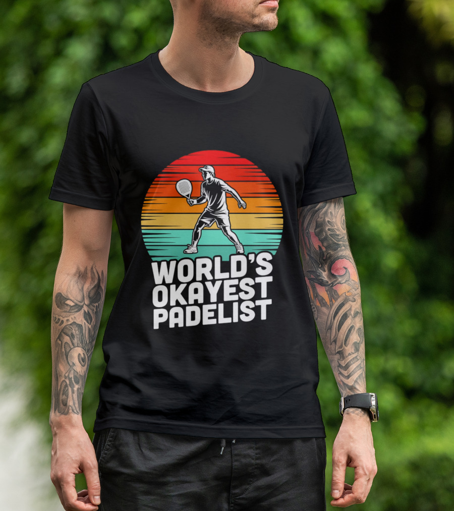 World's Okayest Padelist Retro Sunset Paddle Player T-Shirt