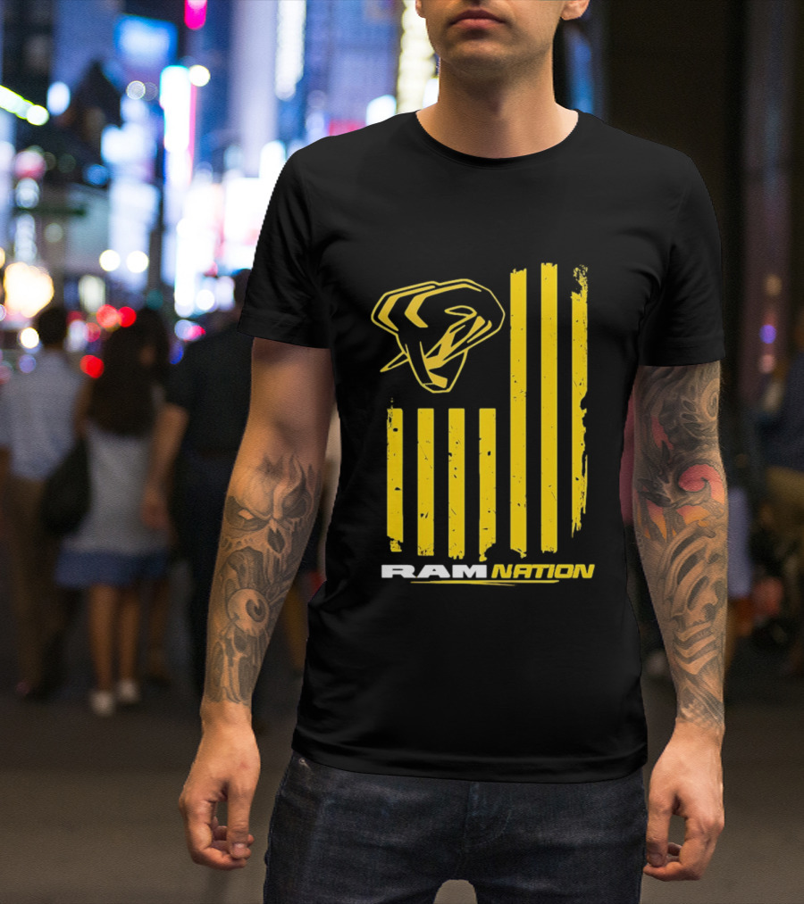 Ram Nation USA Flag Yellow Ram Head Stripes T-Shirt