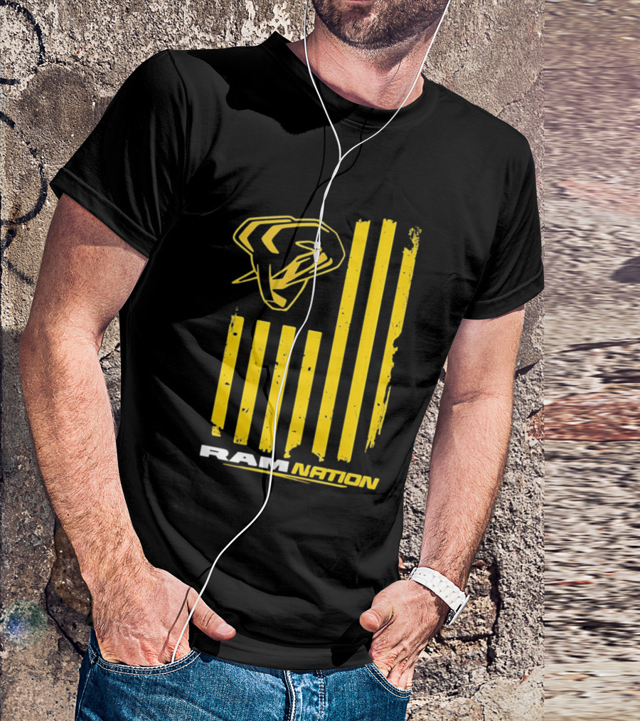 Ram Nation USA Flag Yellow Ram Head Stripes T-Shirt