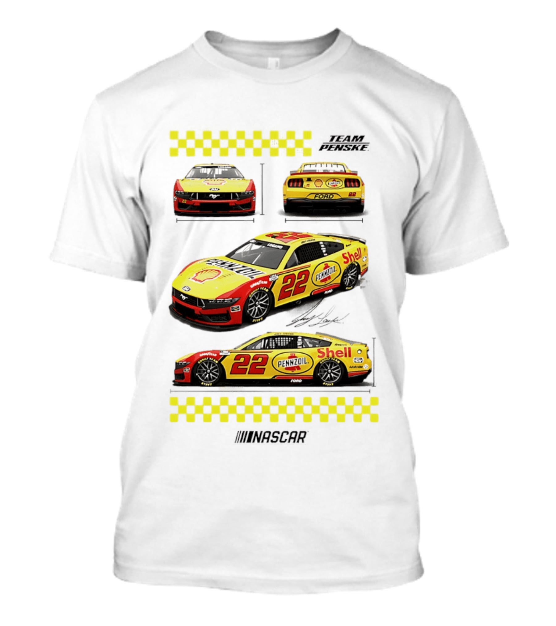 Joey Logano Pennzoil Shell 22 Ford Mustang NASCAR Team Penske Racing T-Shirt