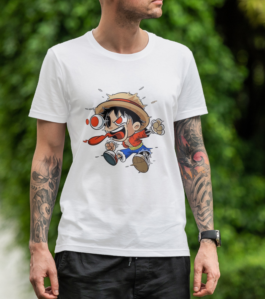 Chibi Dripping Monkey D. Luffy One Piece Anime Style Hat Straw Hat Pirates T-Shirt