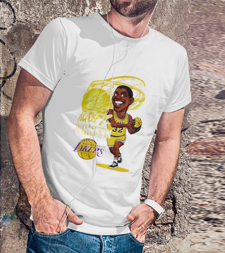 Magic Johnson 32 Los Angeles Lakers Basketball Caricature T-Shirt