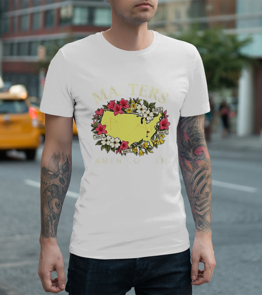 Masters Golf Tournament Augusta National Golf Club 2026 Hole 11 12 13 Map Flower T-Shirt