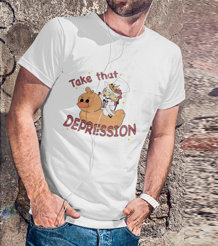 Take That Depression Hazbin Hotel Top Hat Character On Rubber Duck T-Shirt