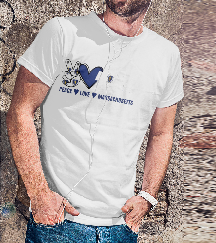 Peace Love Massachusetts With State Map T-Shirt