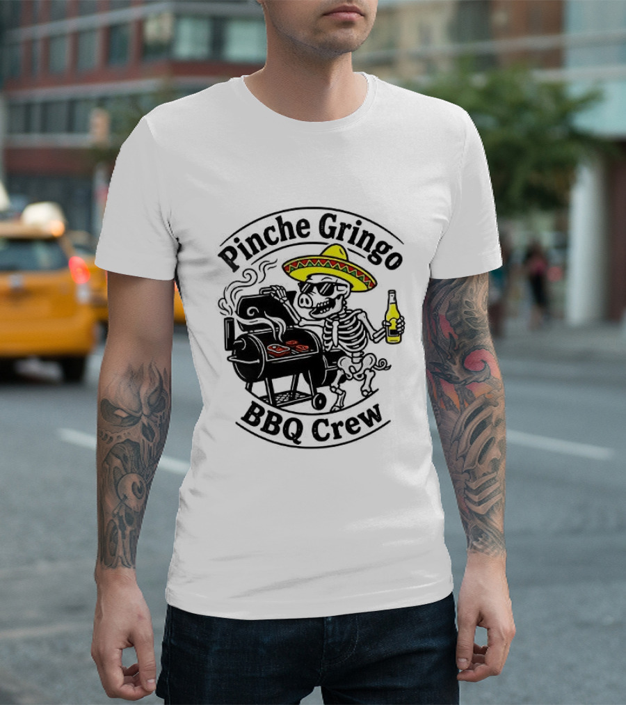 Pinche Gringo BBQ Crew Sombrero Smoking Grilling Fun T-Shirt