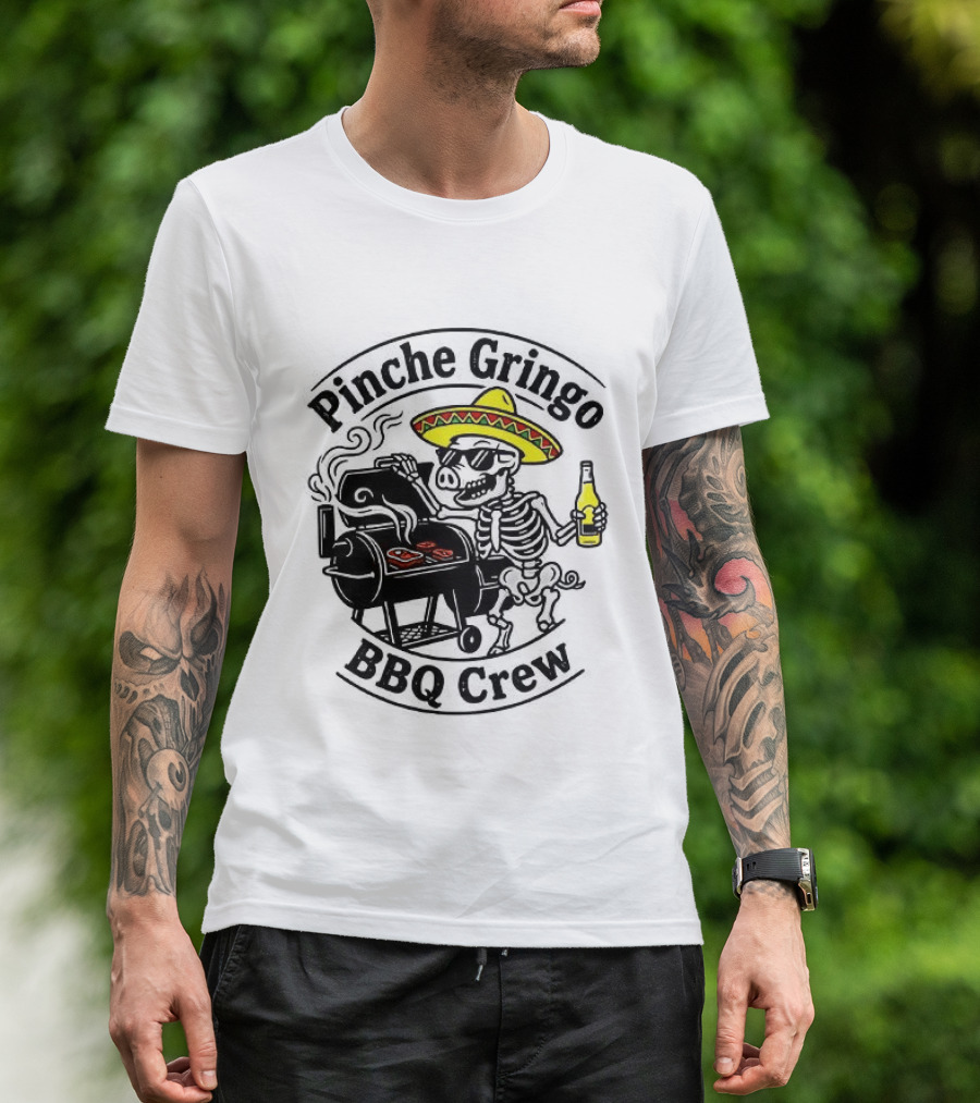 Pinche Gringo BBQ Crew Sombrero Smoking Grilling Fun T-Shirt