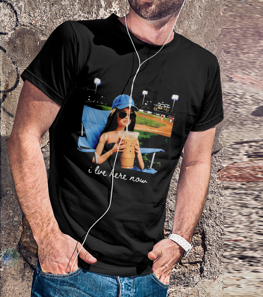 I Live Here Now Barbie Drink Coffee Baseball Stadium Scene T-Shirt