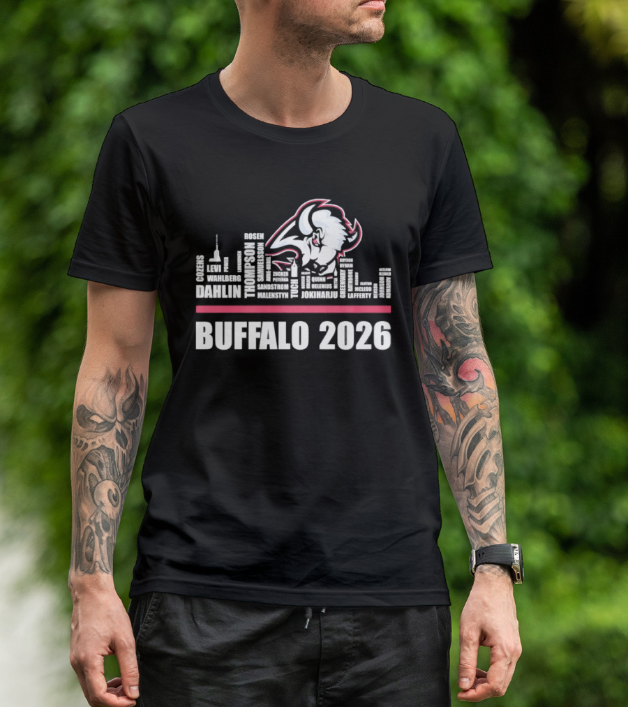 Buffalo Sabres 2026 NHL Ice Hockey Skyline Players City Shape T-Shirt