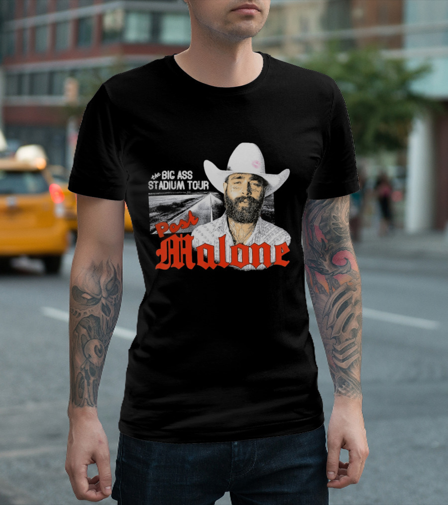 Post Malone Big Ass Stadium Tour Cowboy Hat Tattoo T-Shirt