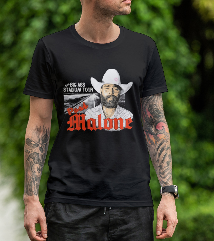Post Malone Big Ass Stadium Tour Cowboy Hat Tattoo T-Shirt