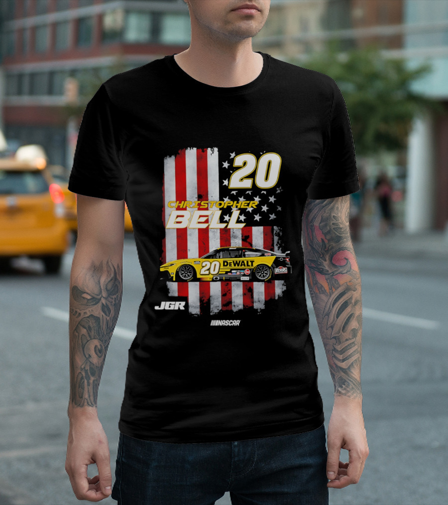 Christopher Bell 20 NASCAR DeWalt JGR Stars Stripes Racing T-Shirt