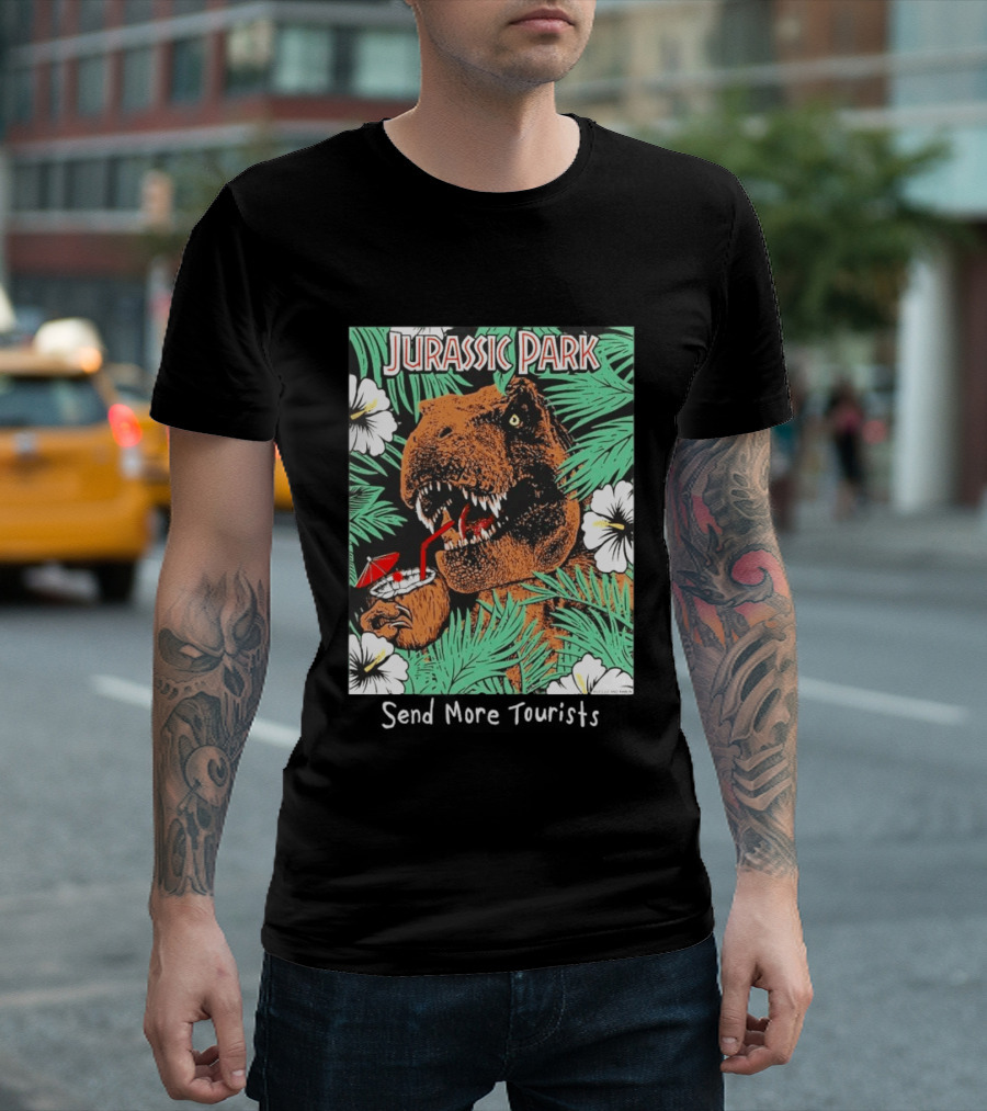 Jurassic Park Send More Tourists Rex Tropical Drink Scene T-Shirt