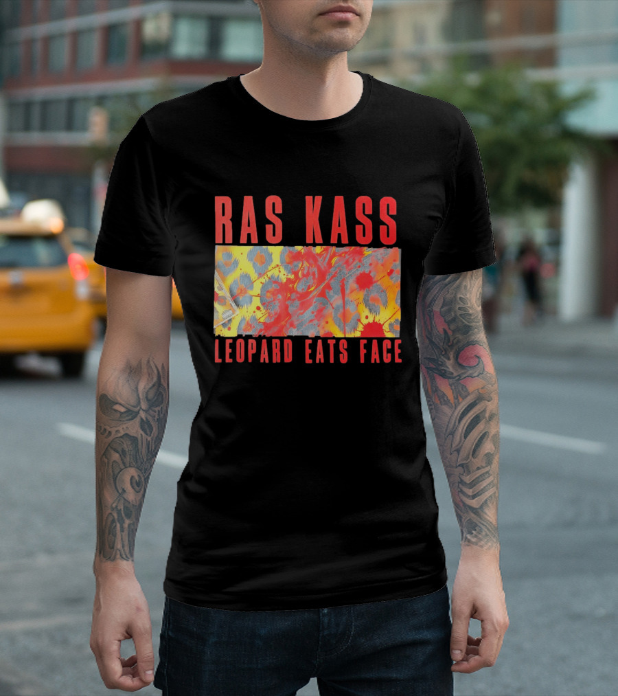 Ras Kass Leopard Eats Face Abstract Art With Blood Splatter And Animal Print T-Shirt
