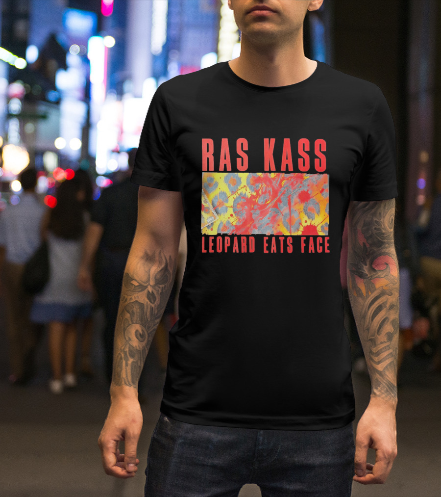 Ras Kass Leopard Eats Face Abstract Art With Blood Splatter And Animal Print T-Shirt
