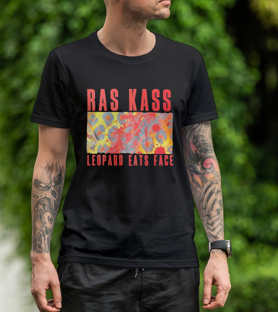 Ras Kass Leopard Eats Face Abstract Art With Blood Splatter And Animal Print T-Shirt