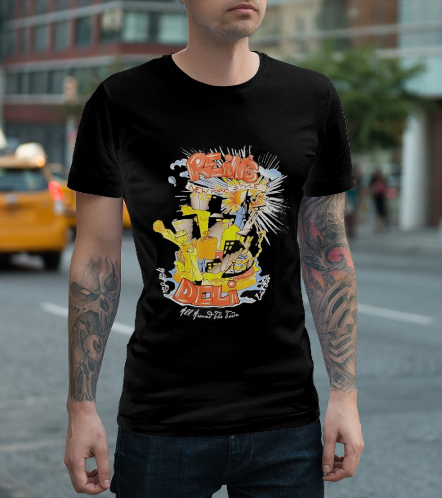 Rein's New York Style Deli Statue Of Liberty Cityscape Explosion T-Shirt