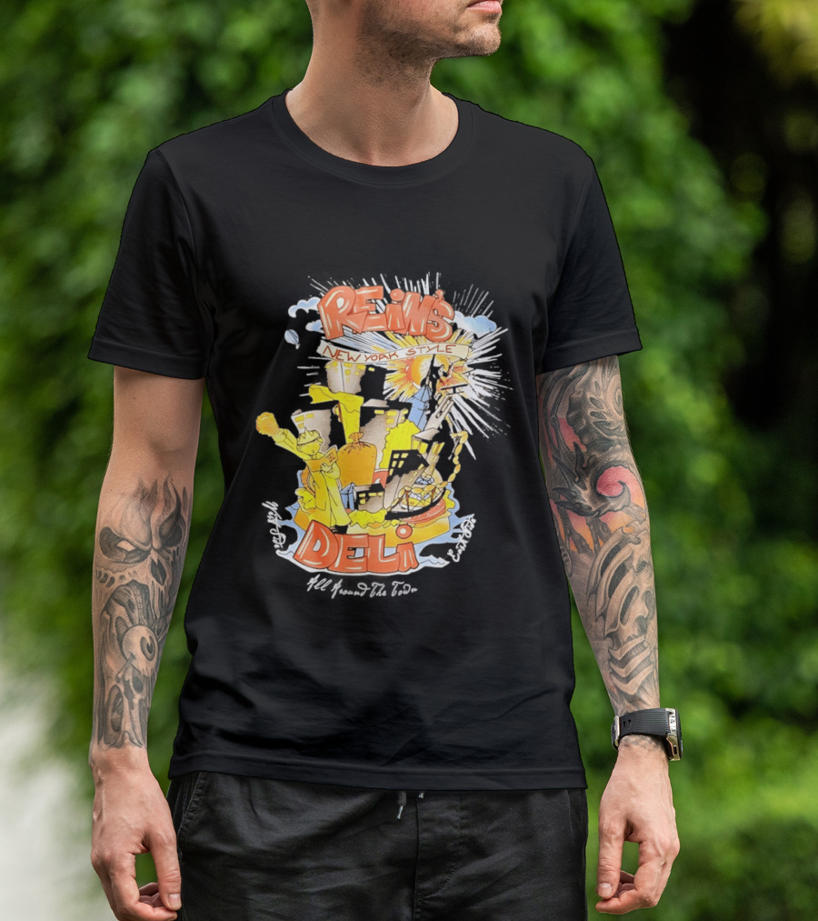 Rein's New York Style Deli Statue Of Liberty Cityscape Explosion T-Shirt