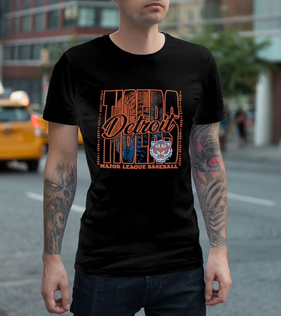 Detroit Tigers MLB Tiger Head Classic Orange And Blue T-Shirt