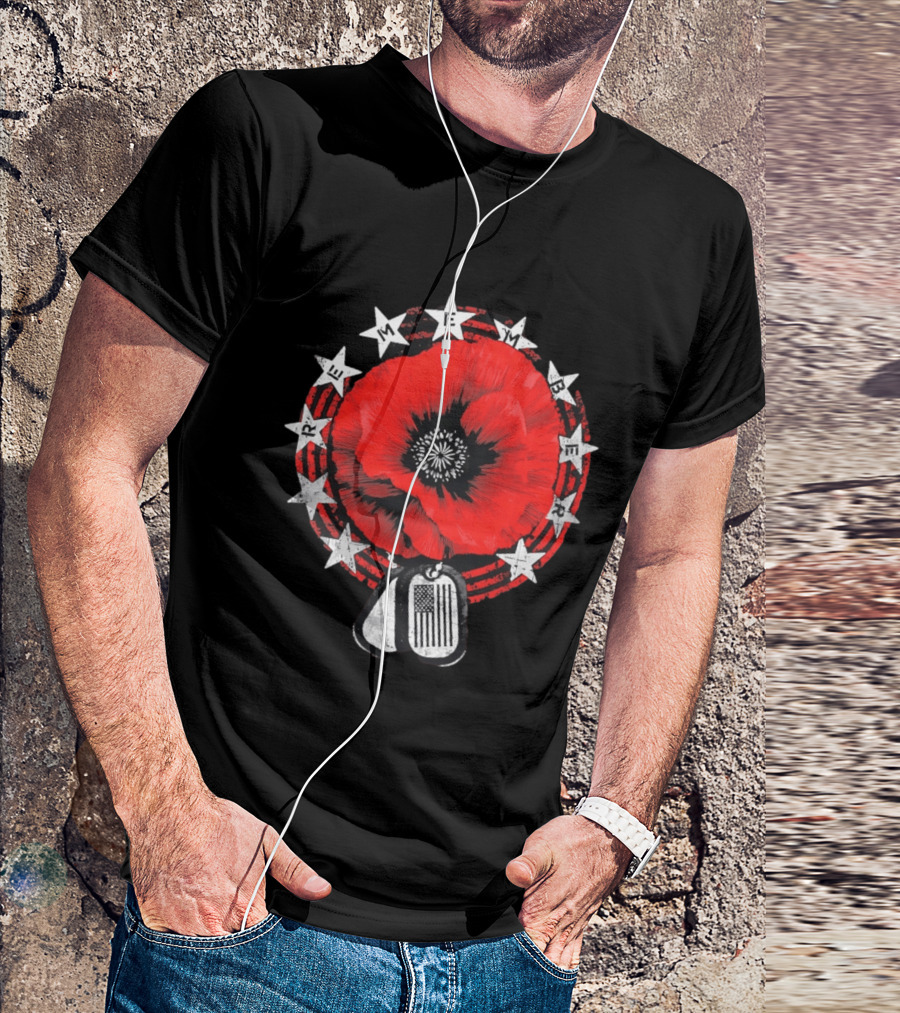 Remember Poppy 2026 American Flag Dog Tags Stars T-Shirt