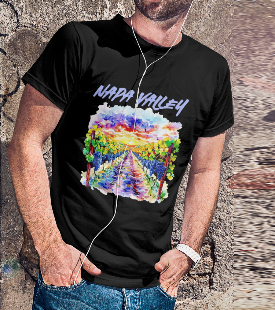 Napa Valley California Vineyard Scenic Sunset Watercolor Landscape T-Shirt