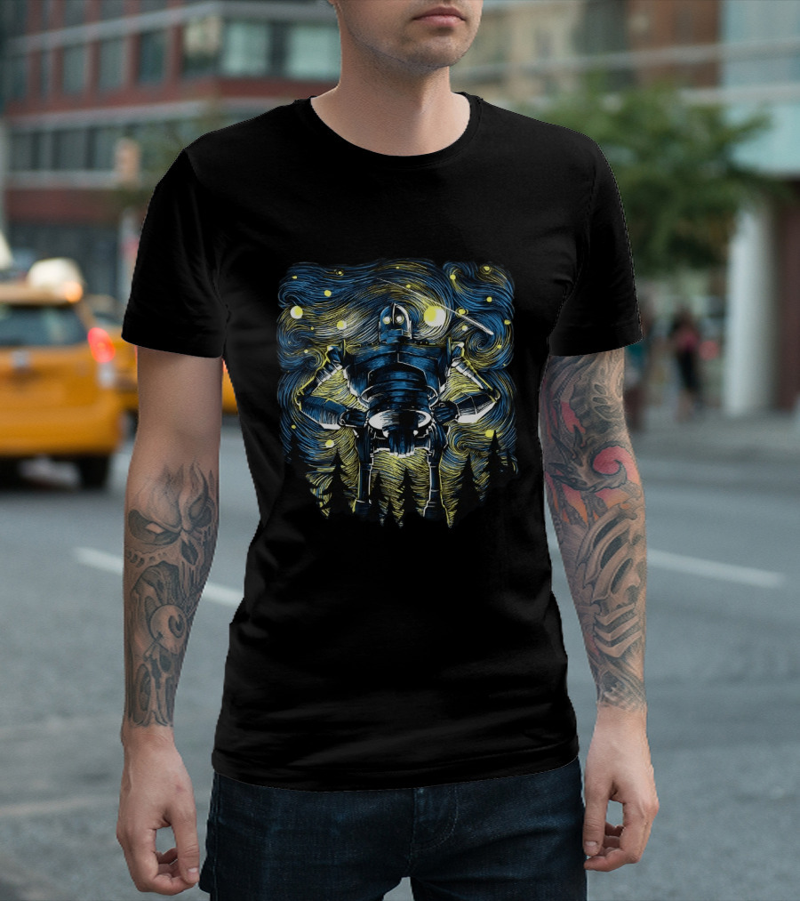 Iron Giant Meets Van Gogh's Starry Night Fusion T-Shirt
