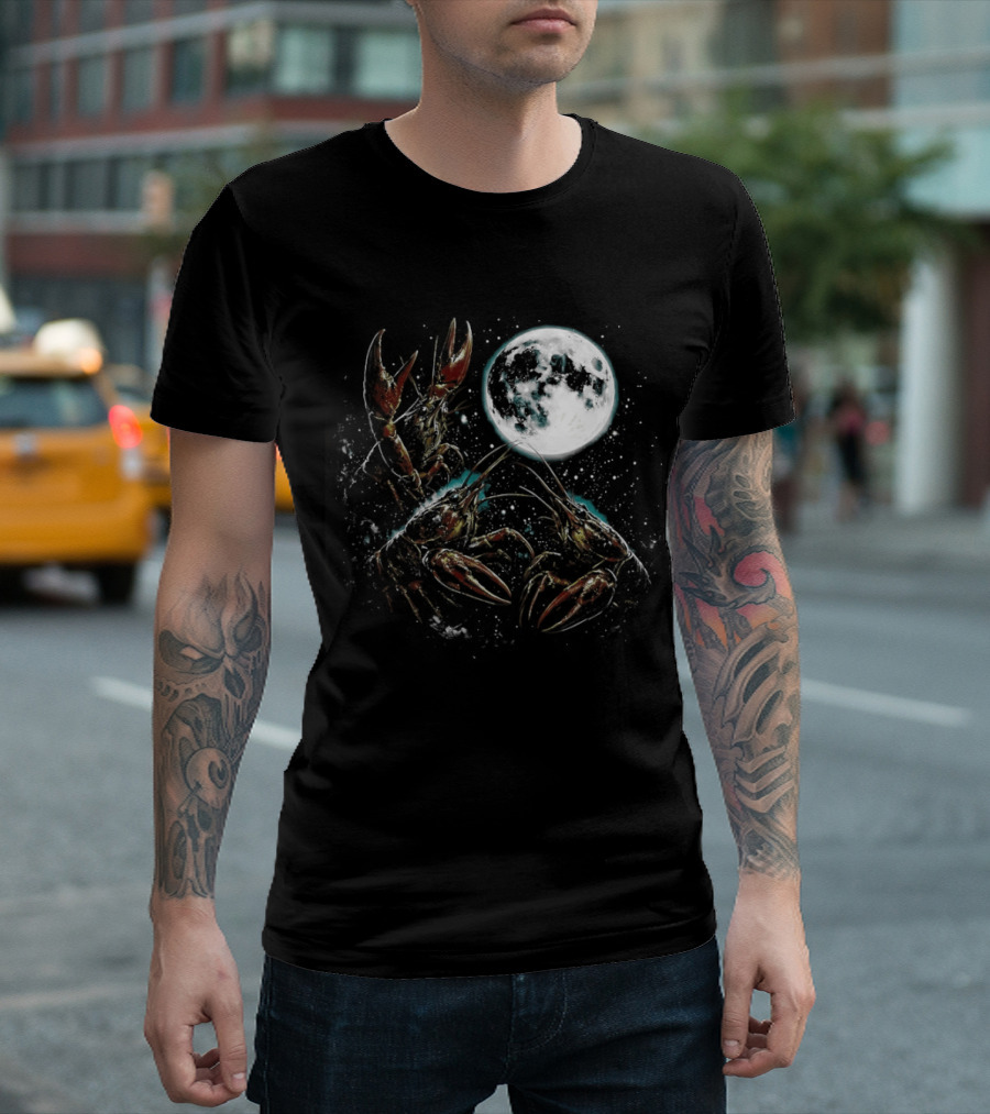 Three Crawfish Moon Galaxy Space Animal Lunar Crawdad Trio T-Shirt