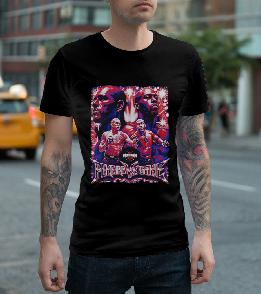UFC Freedom 250 Pereira Vs Gane Event With Dramatic Fighter Portraits T-Shirt