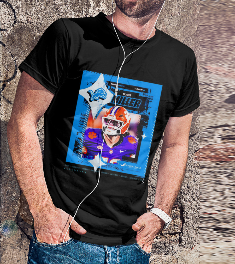 Blake Miller Clemson Round 1 Pick 17 Detroit Lions Tiger Uniform T-Shirt