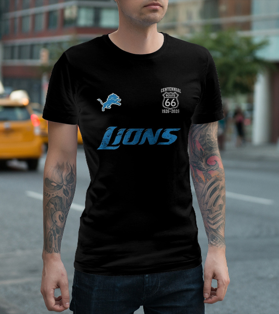 Detroit Lions Centennial Route 66 1926 2026 100th Anniversary T-Shirt
