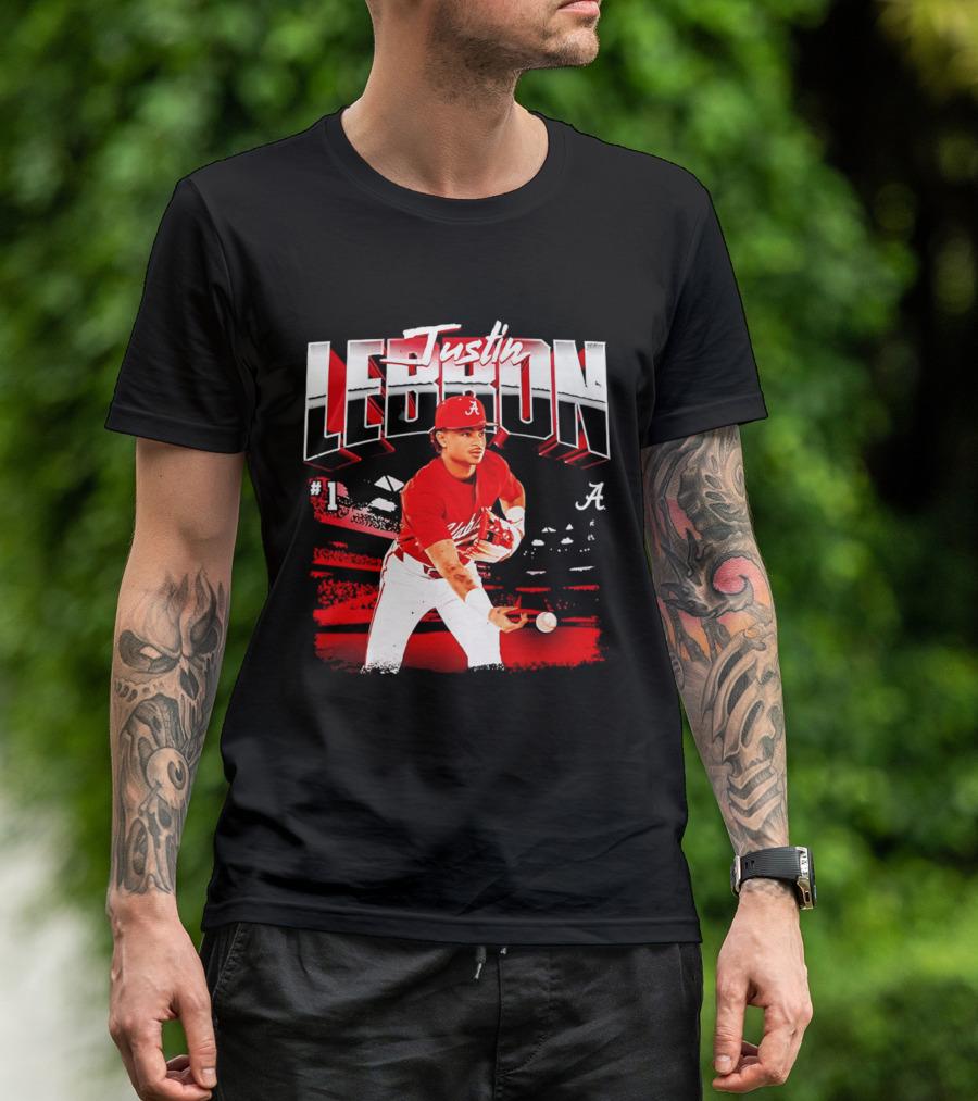 Justin Lebron Alabama Crimson Tide Baseball Player In Action T-Shirt