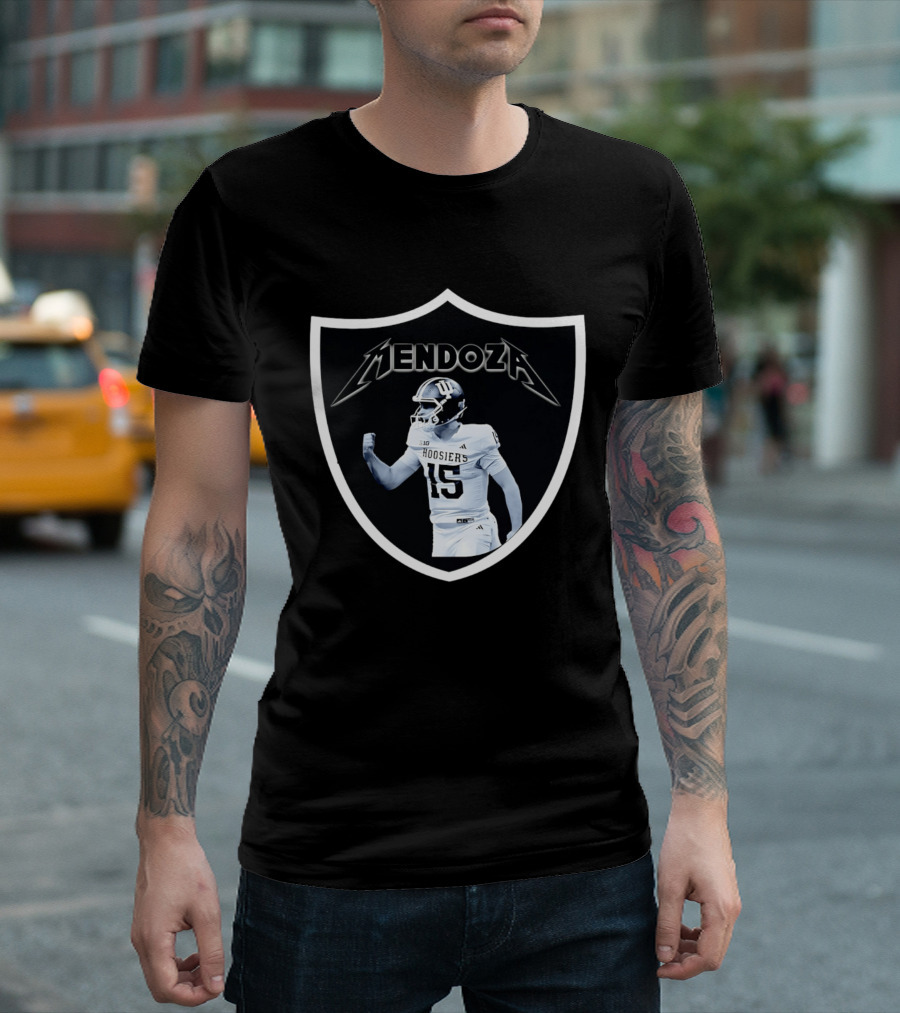 Mendoza Hoosiers 15 Shield Style Las Vegas Raiders T-Shirt