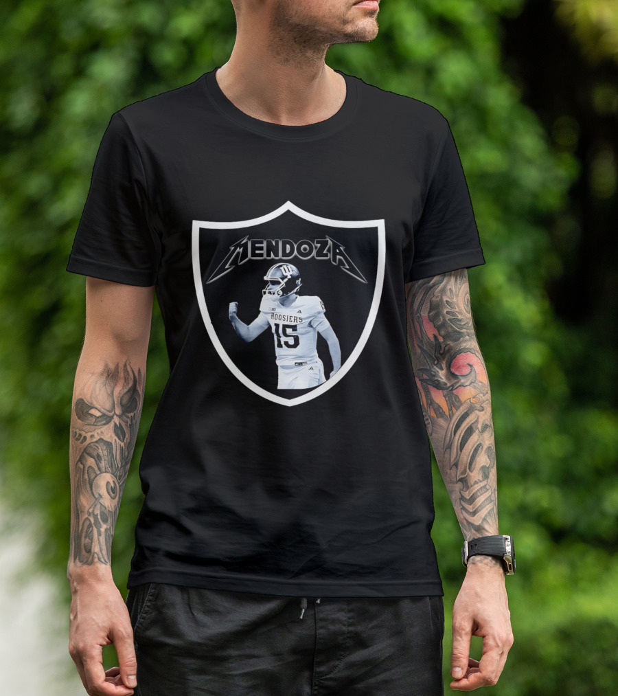 Mendoza Hoosiers 15 Shield Style Las Vegas Raiders T-Shirt
