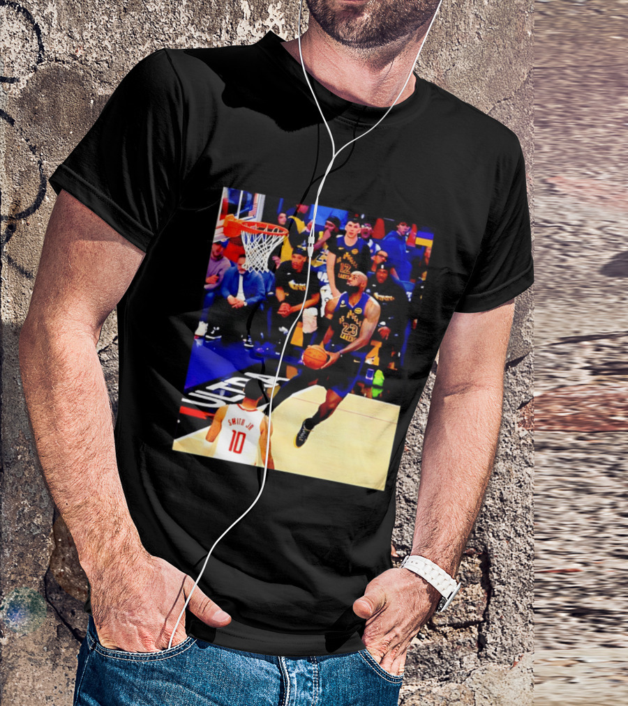 LeBron James Los Angeles Lakers Dunking Action Photo T-Shirt